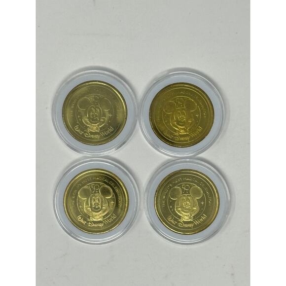 DISNEY 50th Anniversary Gold Medallion Coin Mickey and Minnie Set of 4 - Picture 2 of 2